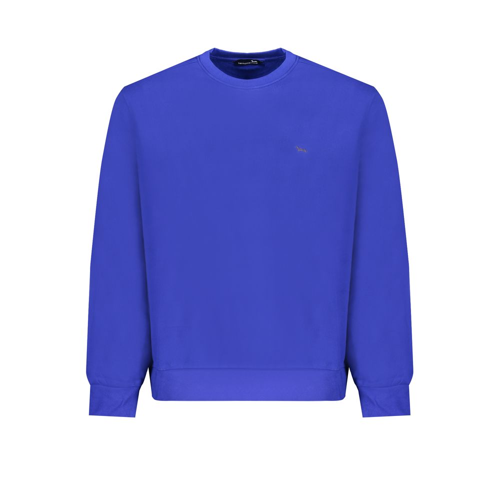 Harmont & Blaine Blue Cotton Men Sweater with long sleeves, crew neck, and signature embroidery, offering casual sophistication.