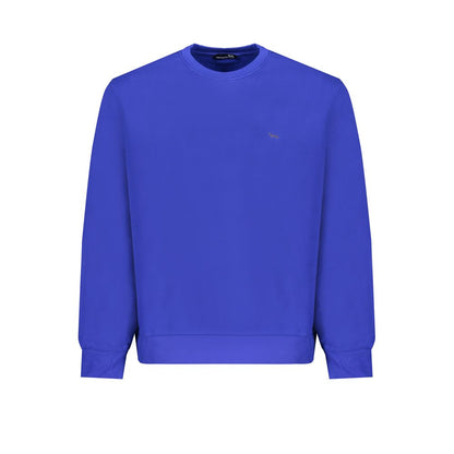 Harmont & Blaine Blue Cotton Men Sweater with long sleeves, crew neck, and signature embroidery, offering casual sophistication.