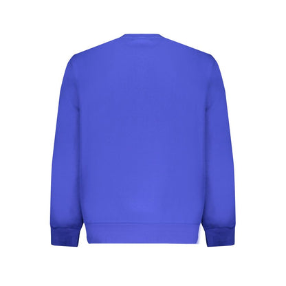 Harmont & Blaine Blue Cotton Men Sweater, crew neck long sleeve with rich blue color and embroidered logo on the back view.