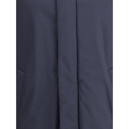 Close-up of the Herno Blue Goose Down Coat fabric and detailing.