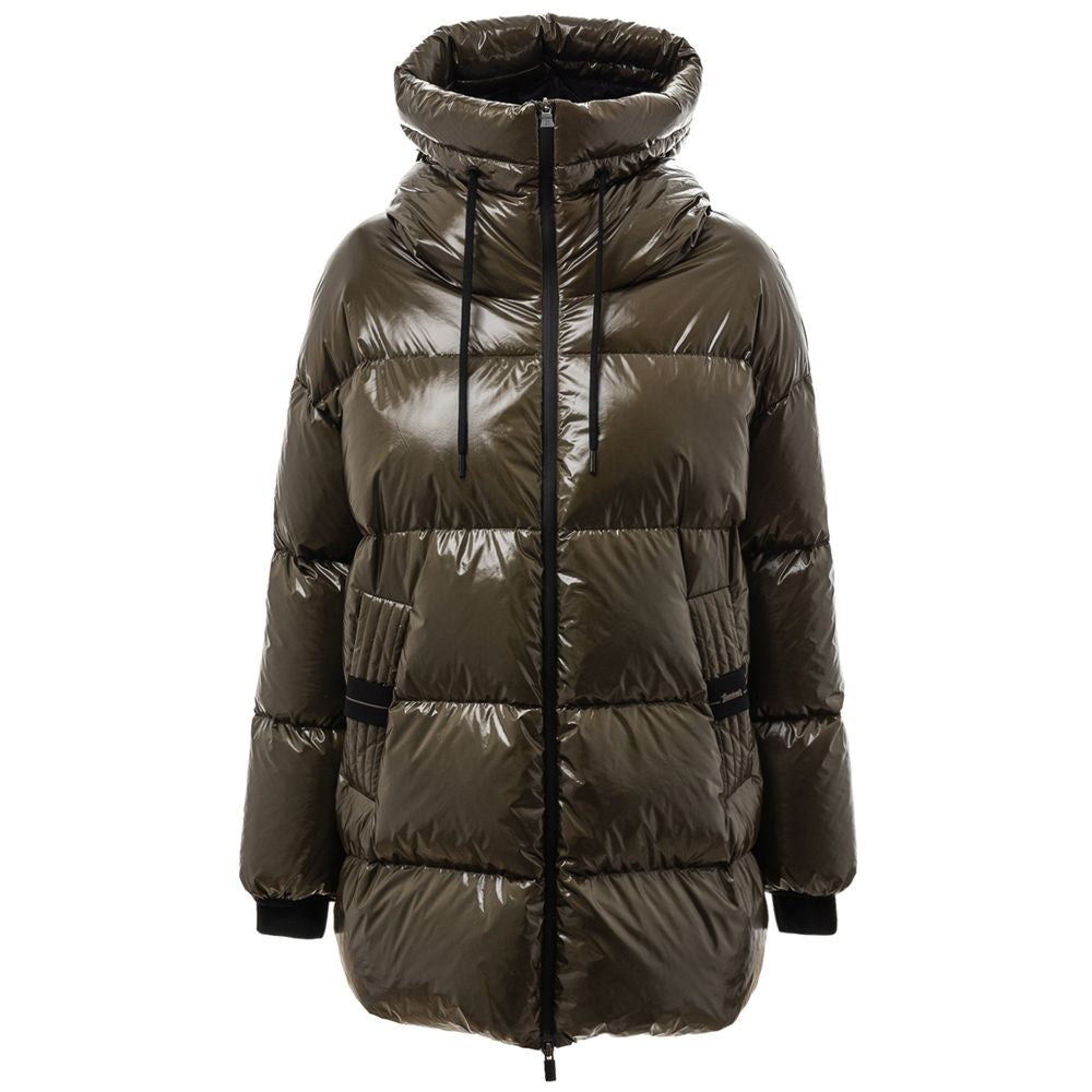Herno Green Polyamide Parka - dark green hooded padded parka with zipper closure and side pockets.