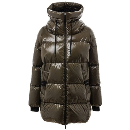 Herno Green Polyamide Parka - dark green hooded padded parka with zipper closure and side pockets.