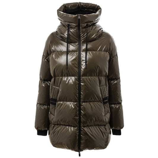 Herno Green Polyamide Parka - dark green hooded padded parka with zipper closure and side pockets.