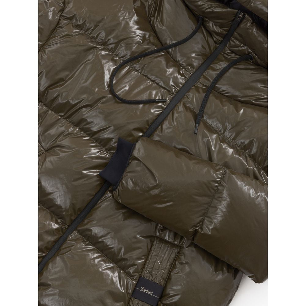 Herno Green Polyamide Parka in dark green with zipper closure, lightweight padded jacket made of 100% polyamide and goose down.