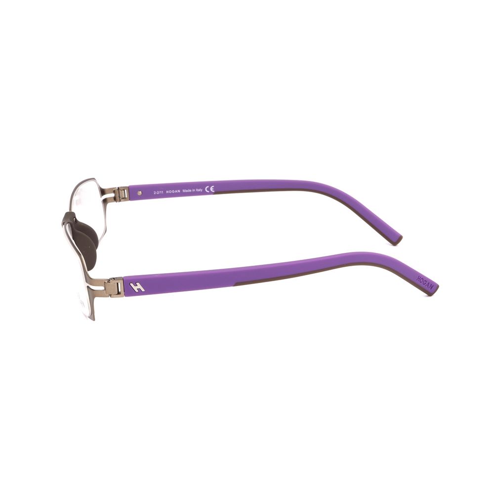 Hogan Brown Metal Frames with matte brown finish, dimensions 53/18/140mm, designed for women, side view with purple temples.