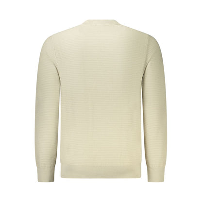 Back view of Hugo Boss Beige Cotton Men Sweater showcasing luxury cashmere blend and subtle logo on crew neck.