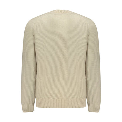 Hugo Boss Beige Cotton Sweater, long sleeve chenille, crew neck, back view showcasing ribbed texture.