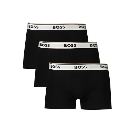 Hugo Boss Black Cotton Men Boxer Short in sleek black with iconic logo waistband, triple-pack for comfort and style.