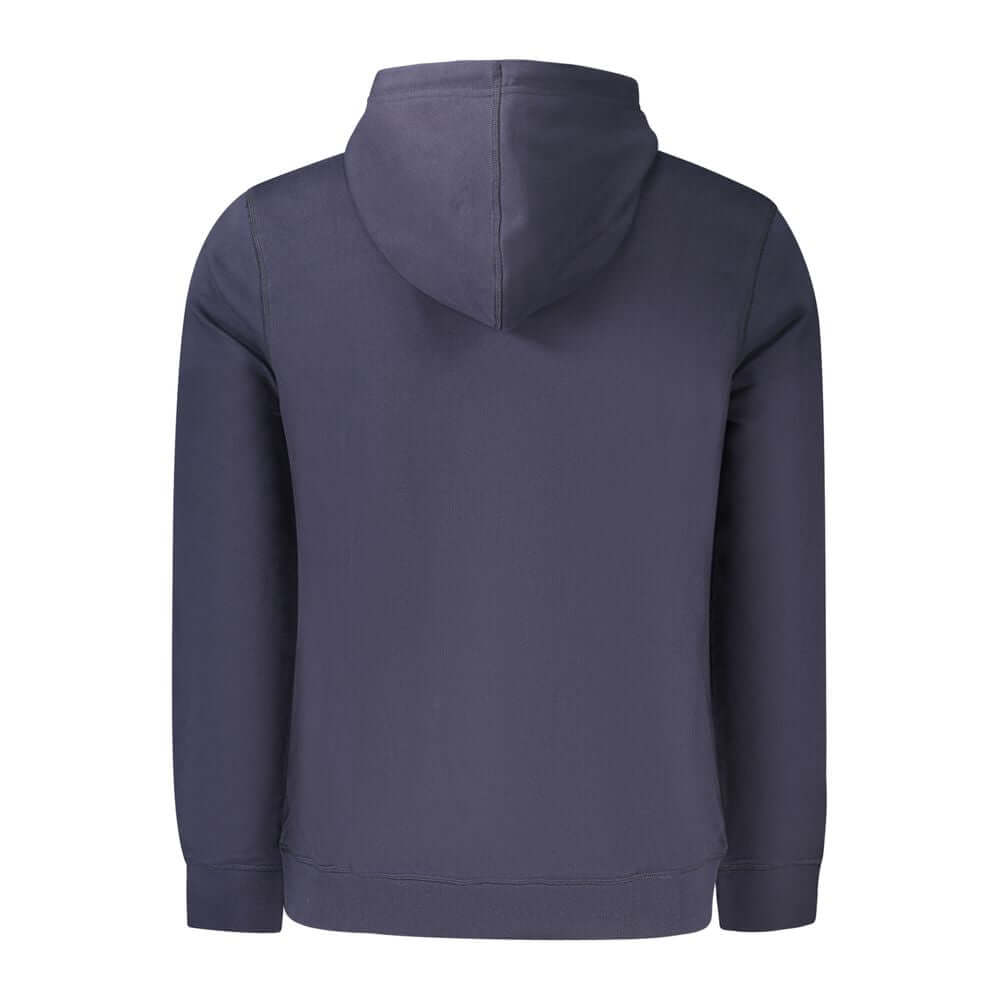 Back view of Hugo Boss Blue Cotton Men Sweater, featuring a hood and soft brushed cotton for comfort and style.