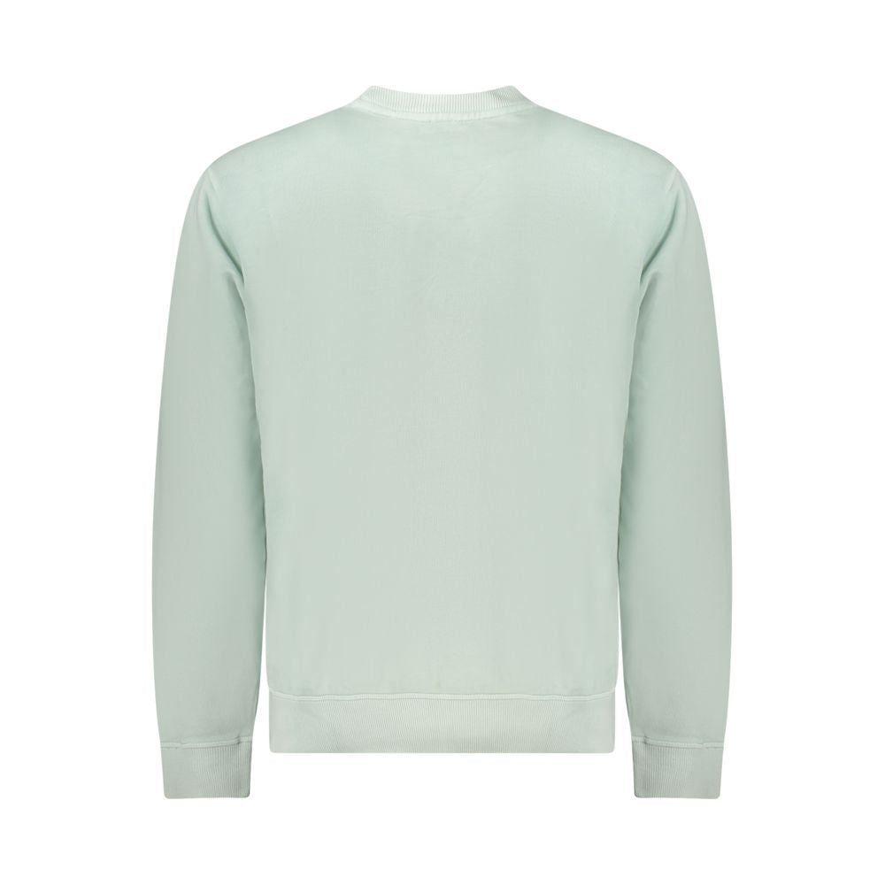 Back view of Hugo Boss Green Cotton Men Sweater showcasing crew neck design and brushed texture.