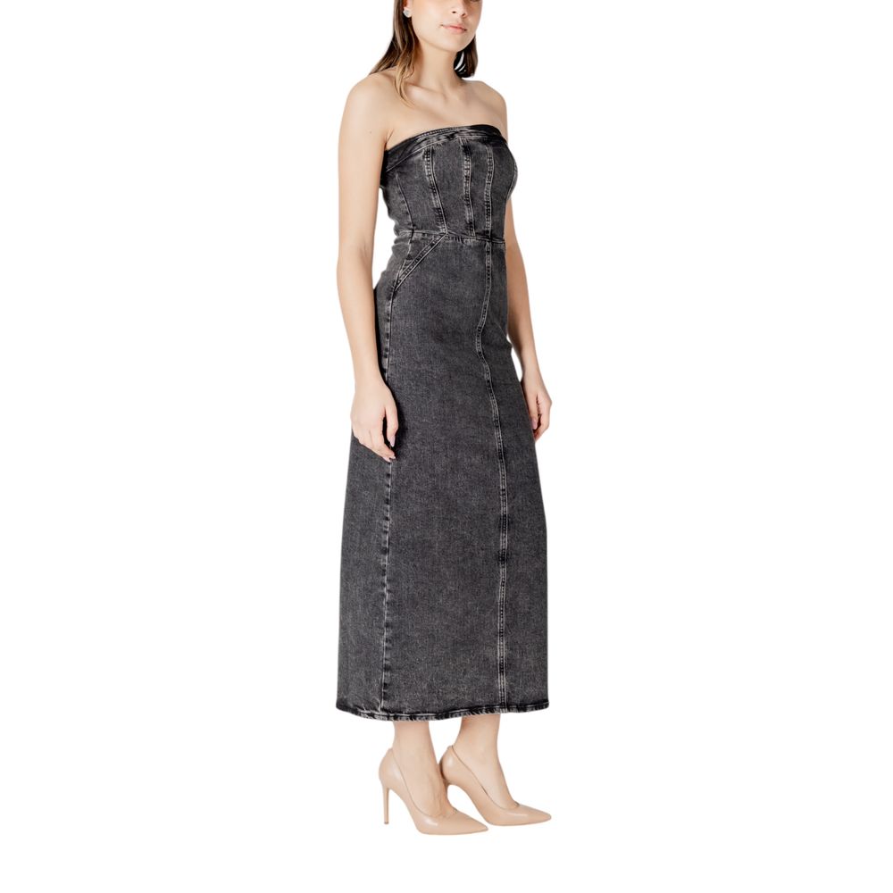 ICHI Black Cotton Midi Dress