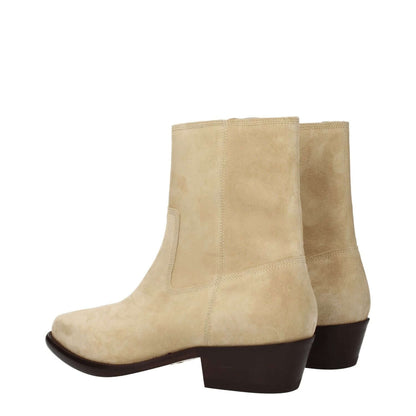 Isabel Marant Beige Leather Ankle Boots with Suede Material and Mid Heels, featuring a Pointy Toe and Zip Closure, Style BO0073HAA4A02N50TF.