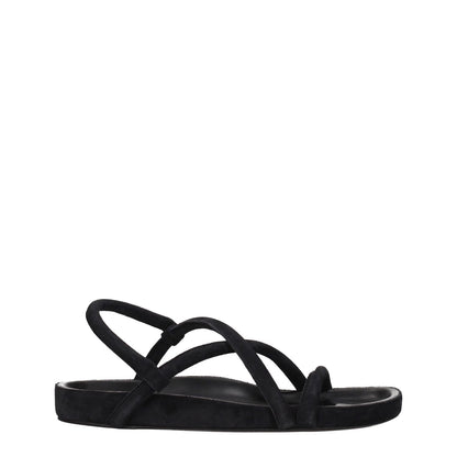 Isabel Marant Black Leather Flat Sandals with open toe and suede design, featuring aged and vintage effects, casual style.
