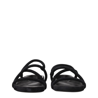 Isabel Marant Black Leather Flat Sandals with open toe, suede straps, and low heel showcasing casual vintage style.