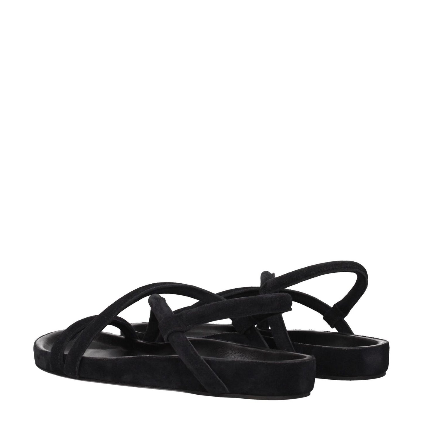 Isabel Marant Black Leather Flat Sandals with suede straps, open toe, and low flat heel, styled for casual occasions, MPN SD0004HAA1B08N01BK.