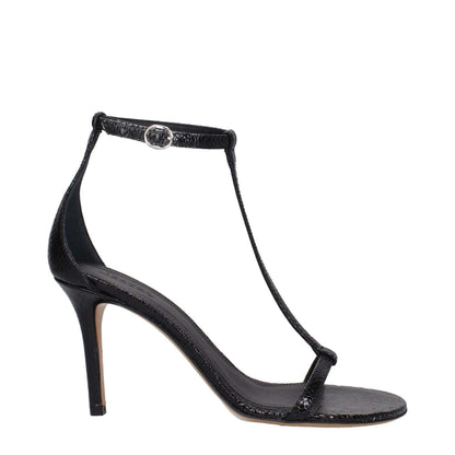 Isabel Marant Black Leather Stiletto Heel Sandals with buckle closure, open toe, and python print. High heel, 8.5 cm. MPN SD0085FAA3B17S01BK.