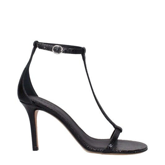 Isabel Marant Black Leather Stiletto Heel Sandals with buckle closure, open toe, and 8.5 cm heel height.