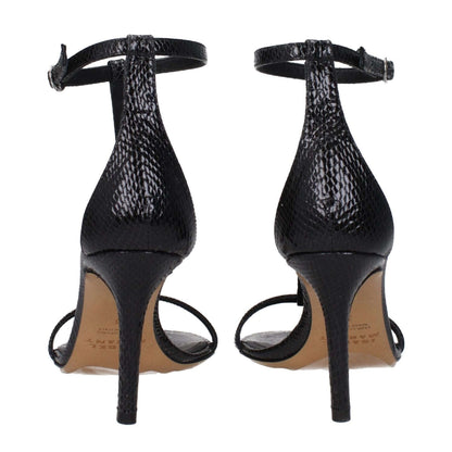 Isabel Marant Black Leather Stiletto Heel Sandals with Python Print Back View, Buckle Closure, 8.5 cm High Heel