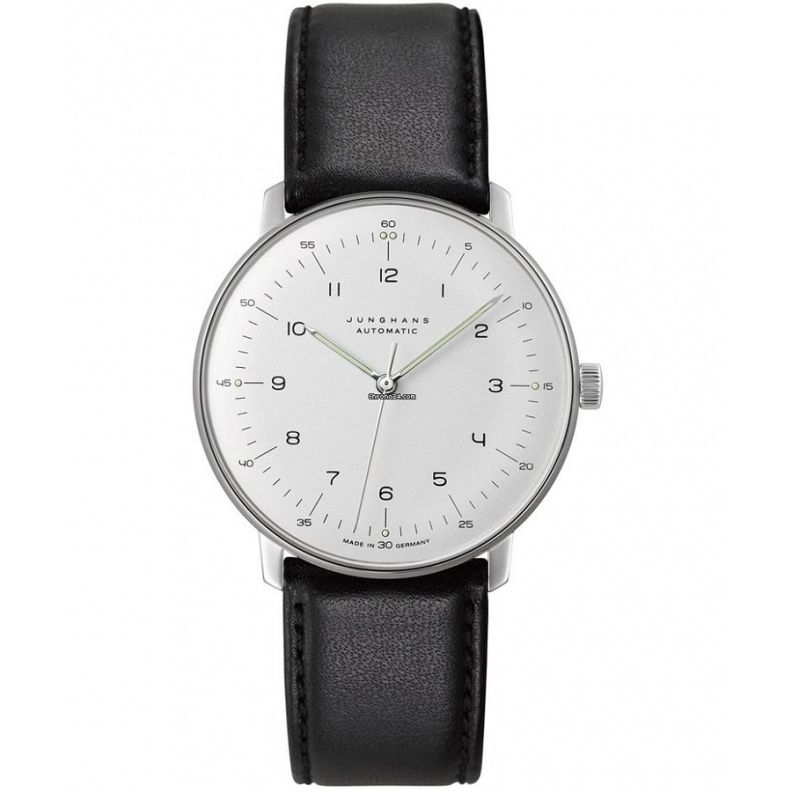 JUNGHANS MOD. 027_3500-02 elegant watch with black leather strap, featuring a minimalist design and stainless steel case.