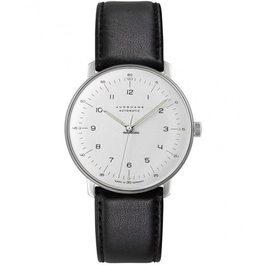 JUNGHANS MOD. 027_3500-02 elegant watch with black leather strap, featuring a minimalist design and stainless steel case.