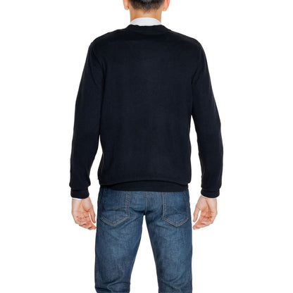 Back view of Jack Jones Black Cotton Cardigan worn by a man, emphasizing comfort and modern style.