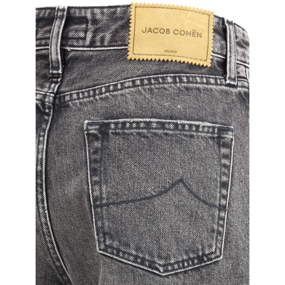 Back pocket detail of Jacob Cohen Gray Cotton Relaxed Fit Jeans with high-quality craftsmanship and classic five-pocket design.