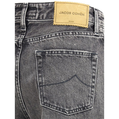 Back pocket detail of Jacob Cohen Gray Cotton Relaxed Fit Jeans with high-quality craftsmanship and classic five-pocket design.