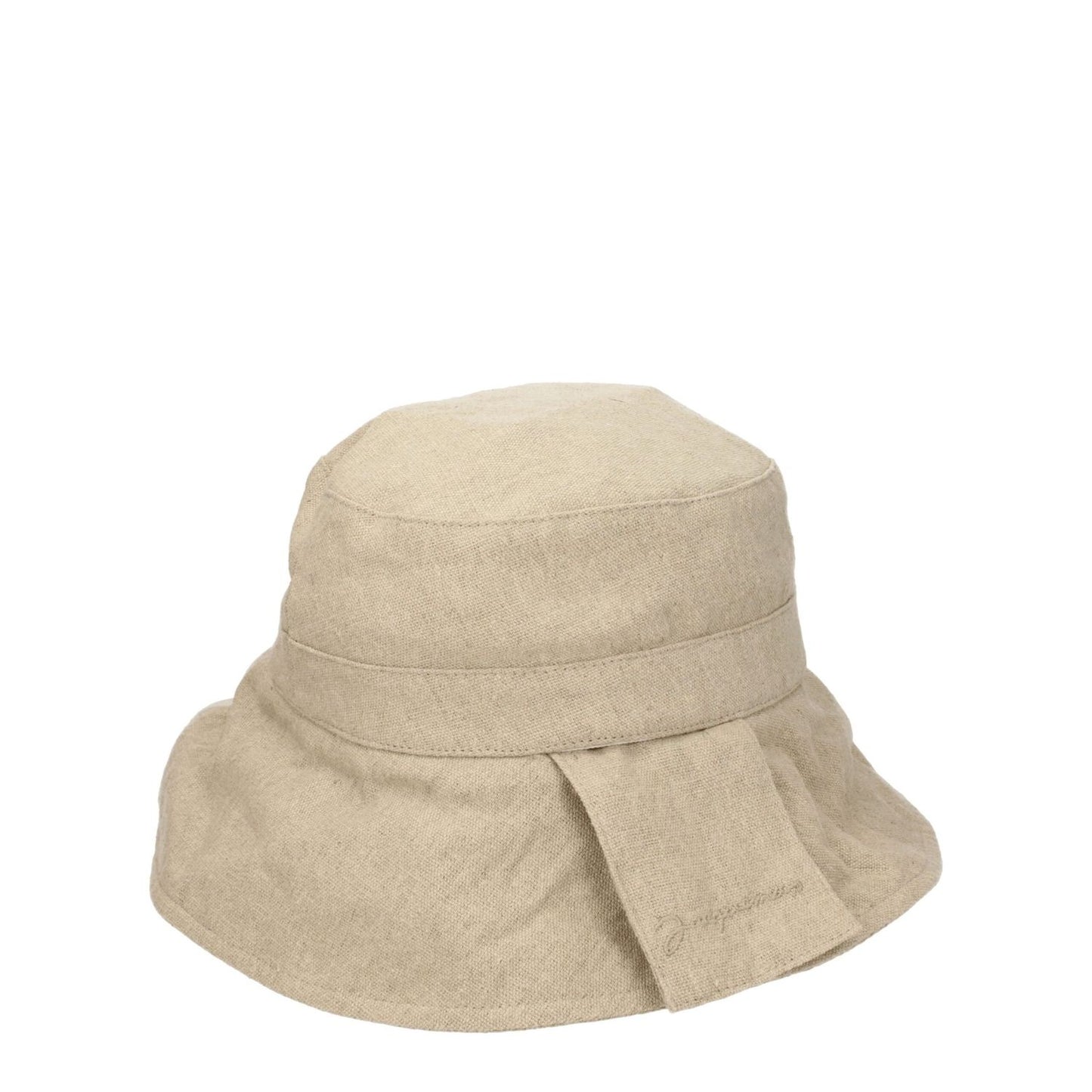 Jacquemus Beige Linen Bucket Hat made from 100% linen with dark beige accents, MPN 235AC4481029150, casual style fashion accessory.