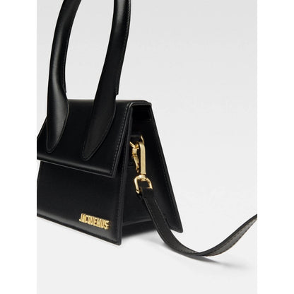 Jacquemus Le Chiquito Moyen Black Bag with gold hardware, featuring a removable strap and magnetic flap closure.