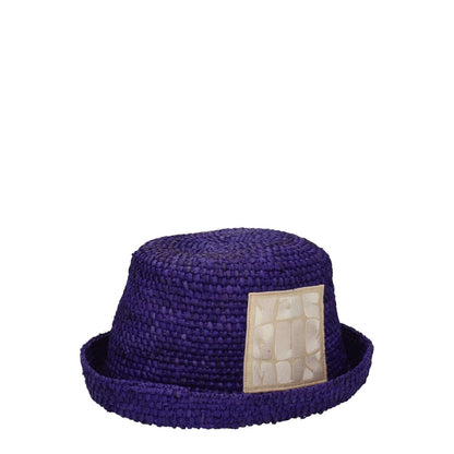 Jacquemus Purple Raffia Hat with front logo in vibrant violet raffia design.