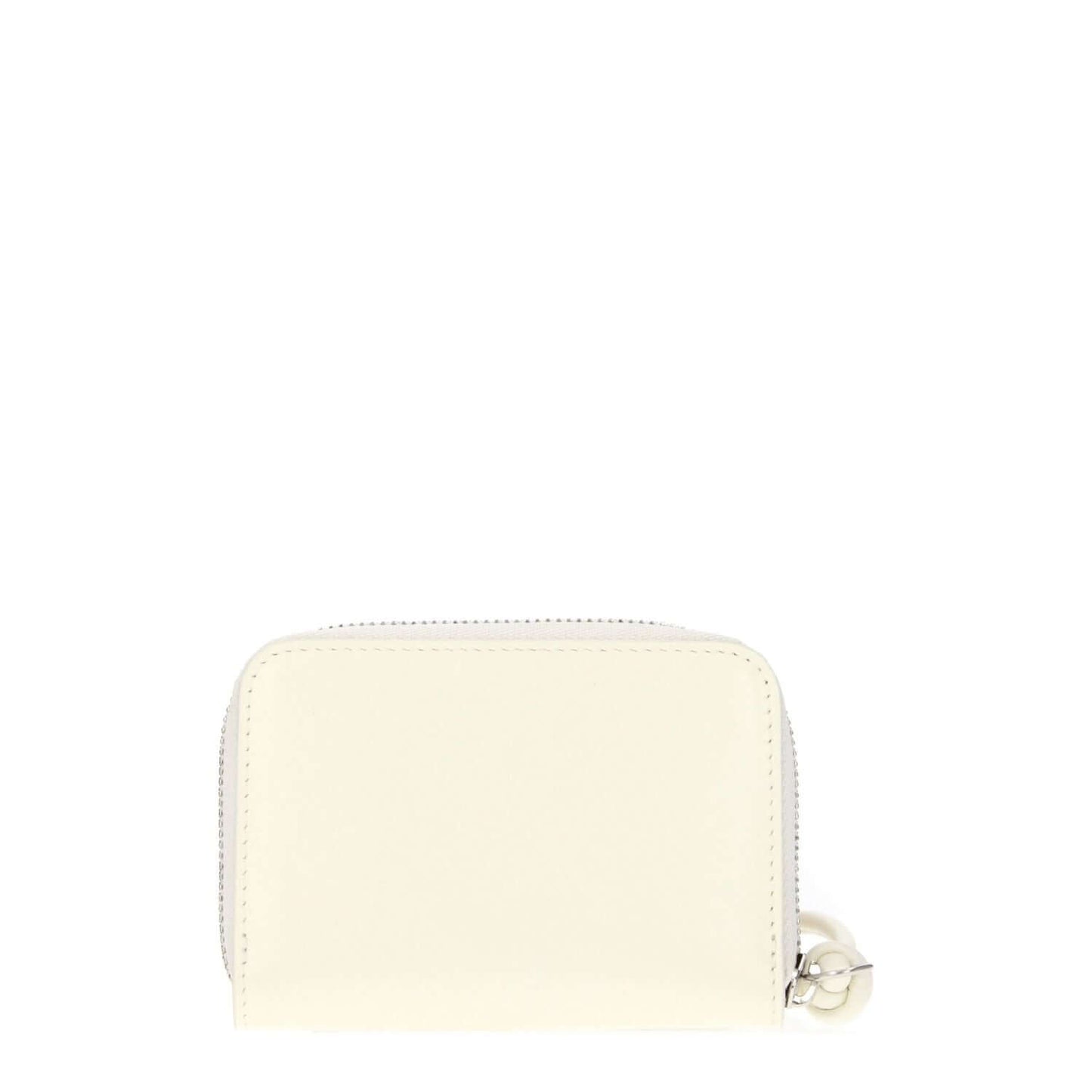 Jil Sander Beige Leather Wallet with front logo and zip closure, made of leather, dimensions 7x10 cm.