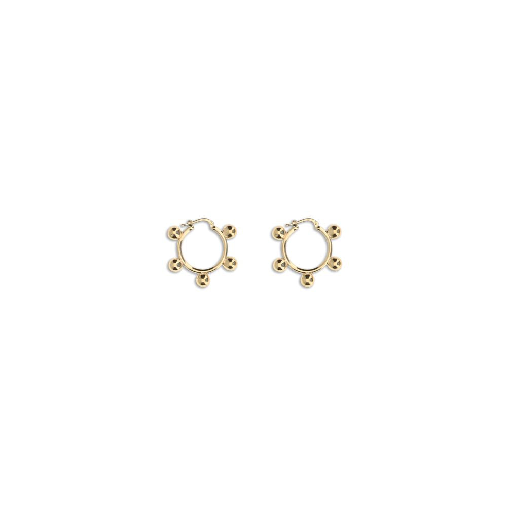 Jil Sander Gold Brass Earrings, contemporary hoop design, silver tone, engraved logo, nickel-tested, antioxidant finish, brass composition.