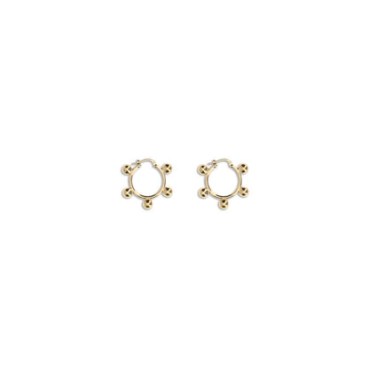Jil Sander Gold Brass Earrings, contemporary hoop design, silver tone, engraved logo, nickel-tested, antioxidant finish, brass composition.