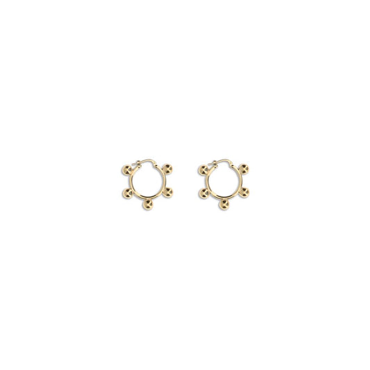 Jil Sander Gold Brass Earrings, contemporary hoop design, silver tone, engraved logo, nickel-tested, antioxidant finish, brass composition.
