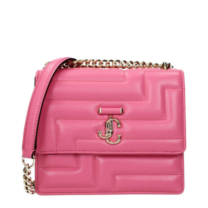 Jimmy Choo Avenue Quad quilted Pink Leather Shoulder Bag with front logo and chain strap.