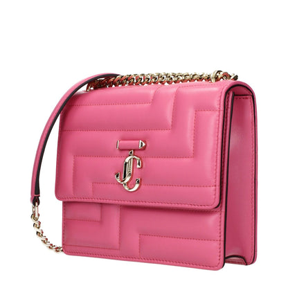 Jimmy Choo Avenue Quad quilted Pink Leather Shoulder Bag with front logo and gold chain strap, product code F85111.