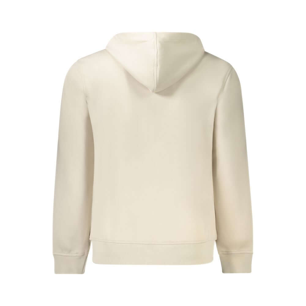 Rear view of K-WAY Beige Polyester Men Sweater Hooded showcasing back design and hood.