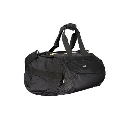 K-WAY Black Polyamide Luggage And Travel bag with handles and adjustable strap, features multiple pockets and contrasting details.