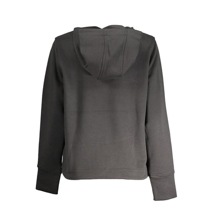 Back view of K-WAY Black Polyester Women Sweater with hood and long sleeves.