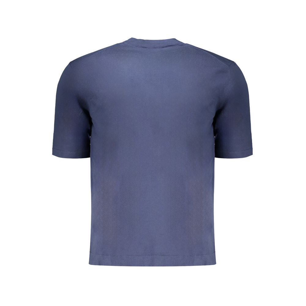 K-WAY Blue Cotton Sweater, short-sleeved crew neck with logo, back view.