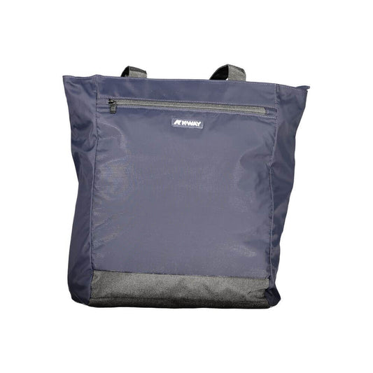 K-WAY Blue Polyester Handbag with 2 shoulder handles, zip closure, external and internal pocket, featuring brand logo.