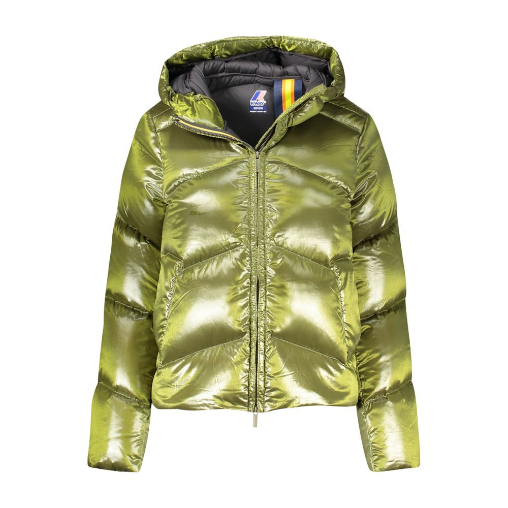 K-WAY Green Polyamide Women Jacket with hood and logo