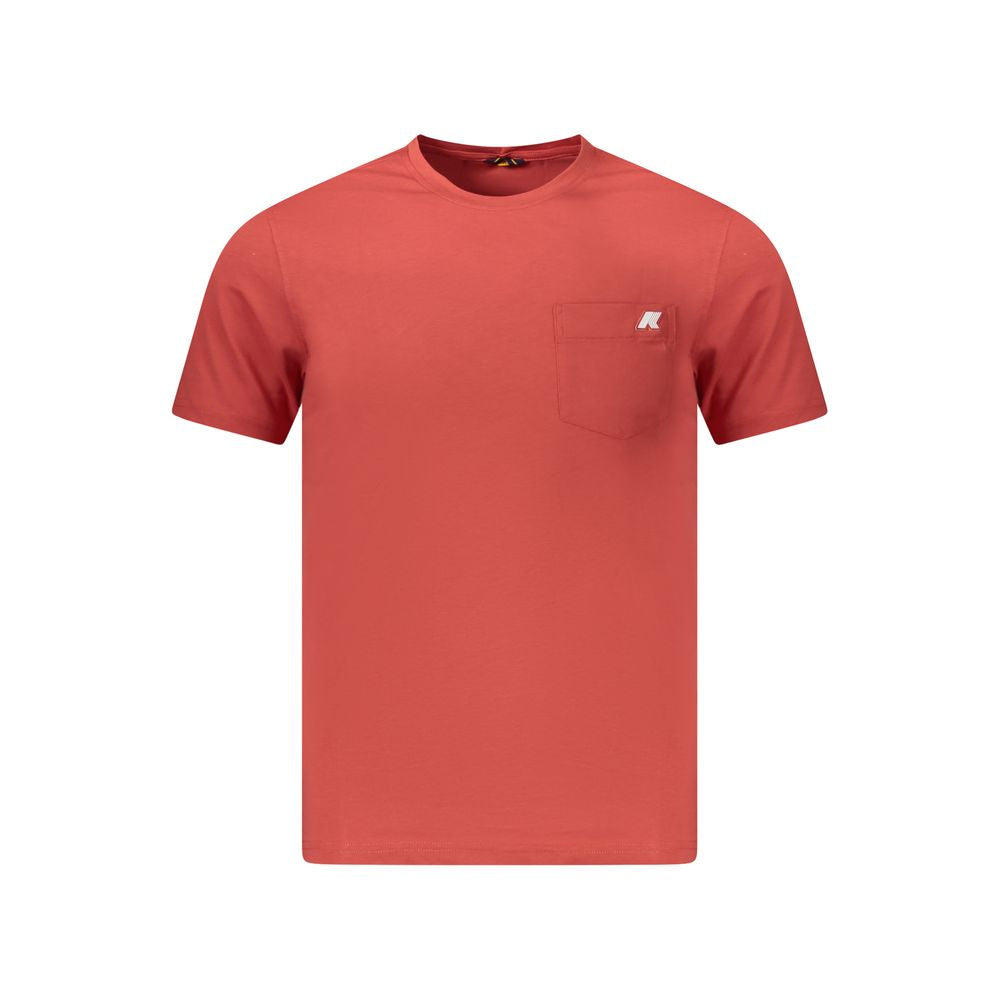 K-WAY Red Cotton Men T-Shirt with crew neck and logo pocket, short-sleeve, fashion-forward design, rich red color, classic silhouette.