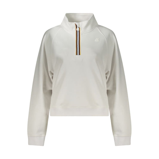K-WAY White Polyester Women Sweater with half-zip and signature logo, showcasing chic design and contrasting details for urban adventures.