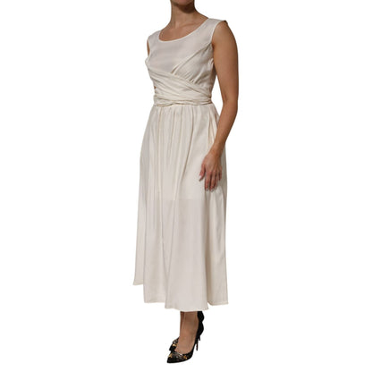 L'Autre Chose Ivory White Sleeveless Maxi Cupro Viscose Dress