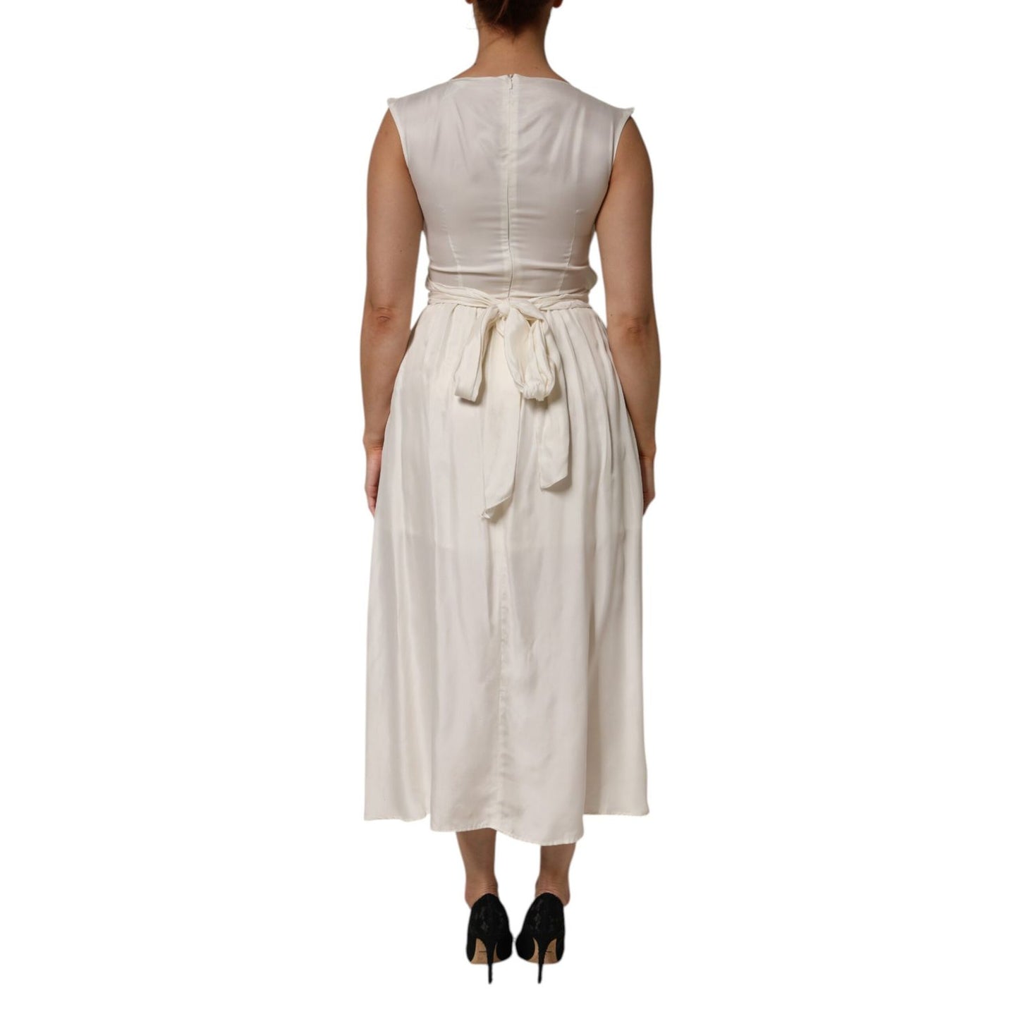 L'Autre Chose Ivory White Sleeveless Maxi Cupro Viscose Dress