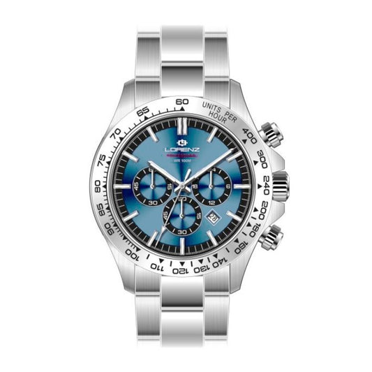 LORENZ MOD. 26175CC stainless steel chronograph wristwatch for gents with quartz movement and 10 ATM water resistance.
