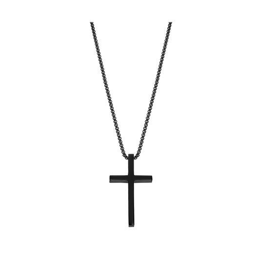 LOTUS JEWELS JEWELRY Mod. LS2370-1/1 black cross pendant necklace on black chain.