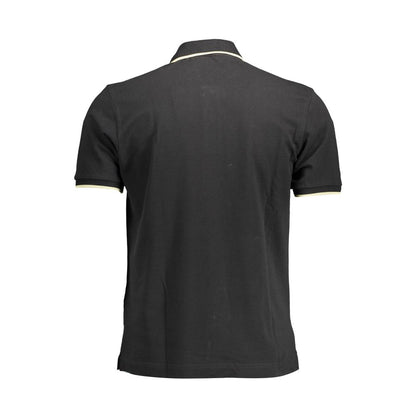 Back view of La Martina Black Cotton Men Polo Shirt with short sleeves and contrasting details.
