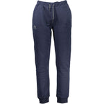 La Martina Blue Cotton Pant - sports pants, brushed, elastic waist with laces, logo print for men.